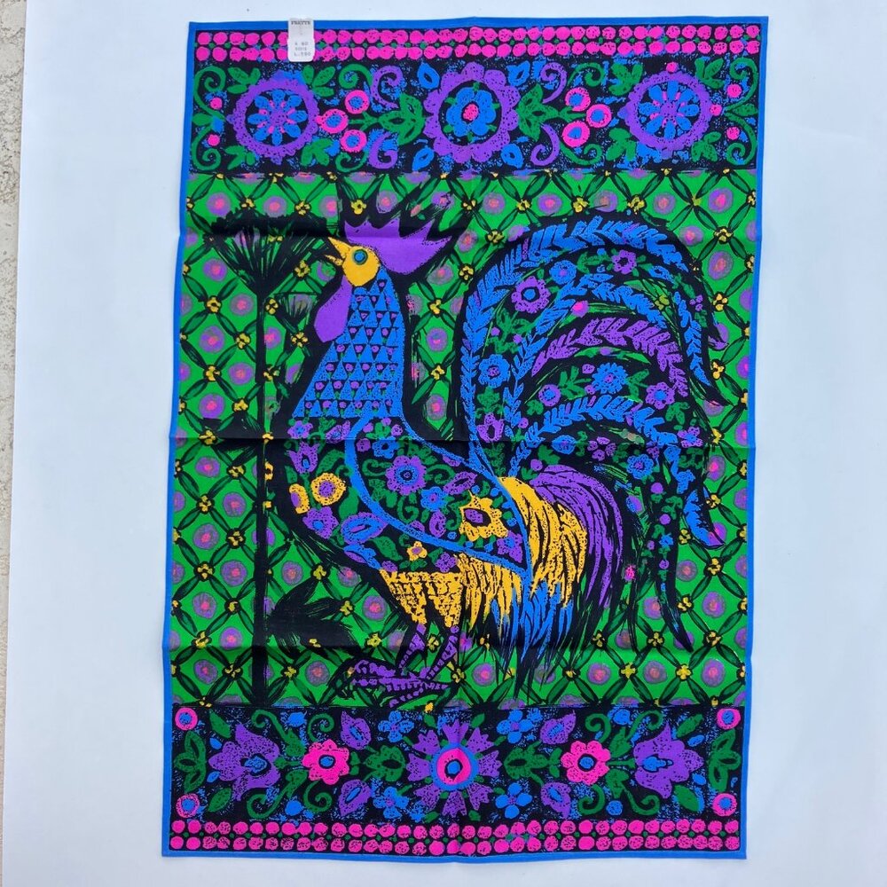 NOS Indanthren Colorful Rooster Cotton Tea Towel